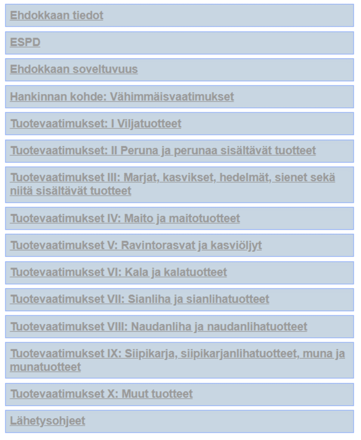 Kuva: Tarjouspyynnön liite, tuotekortti